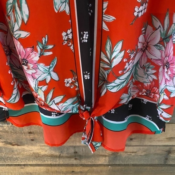 Anthropologie Fig and Flower Floral Blouse - Orange, Black, Green - Picture 3 of 8